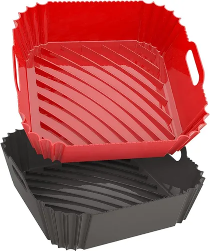 Vista 13 de Paquete de 2 forros de silicona reutilizables para freidora de aire de 7.1 pulgadas, forros cuadrados para freidora de aire de 4 a 7 cuartos de Negro