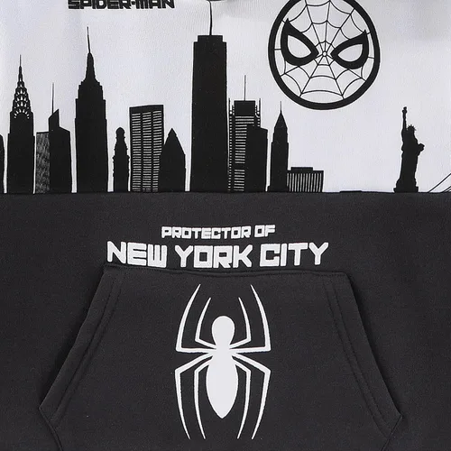 Vista 4 de Marvel Spider-Man Conjunto de Sudadera con Capucha y Pantalones para Niños Pequeños y Niños Grandes Negro