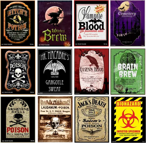 Vista 2 de American Art Classics Juego de 12 etiquetas para botellas de vino de Halloween, 5 x 4 pulgadas