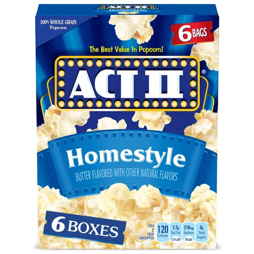 Vista 13 de ACT II Palomitas de maíz con mantequilla para microondas, suministros para noche de cine, 2.75 oz., bolsas de 6 unidades (paquete de 6)