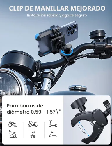 Vista 6 de Lamicall - Soporte para teléfono de motocicleta y bicicleta - [Liberación rápida 1s] Abrazadera de teléfono celular para bicicleta, abrazadera