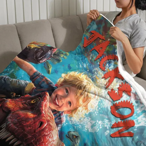 Vista 4 de Artsadd Manta personalizada de dinosaurio para niños y hombres, manta personalizada con foto de dinosaurio, manta de bebé personalizada para niños