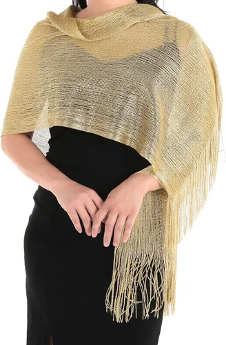 Vista 4 de Aster Chales metálicos brillantes y envolturas para vestidos de noche con hebilla para mujer, chales y envolturas para fiesta, novia, dama de honor