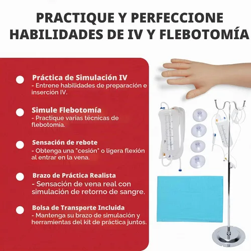 Vista 2 de Brazo de práctica para via intravenosas, brazo de práctica para flebotomía y venopunción, diseñado para entrenamiento y perfeccionamiento