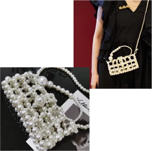 Vista 3 de YUSHINY - Bolso cruzado de acrílico con cuentas de perlas para mujer, hecho a mano, hueco para teléfono celular, Blanco