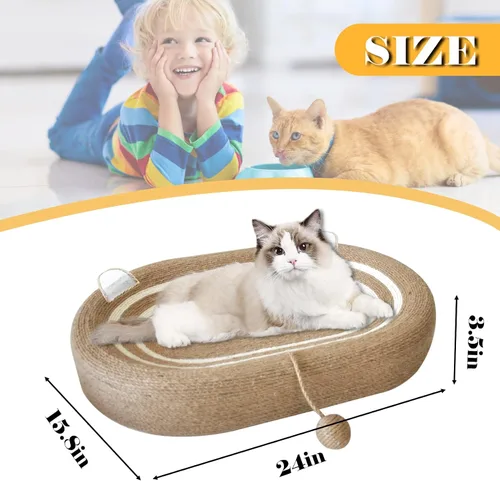 Vista 2 de Cama rascador para gatos 3 en 1, tabla rascador de sisal para gatos, almohadilla ovalada para arañazos de gatos, duradera para rascar, cama redonda