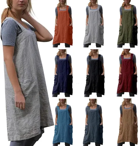Vista 7 de Delantal japonés de algodón con bolsillos, delantales de talla extragrande para mujer