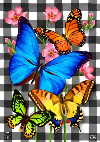 Vista 2 de Mariposas a cuadros Spring House Flag Floral 28" x 40" Briarwood Lane 15 - Mariposa Checker