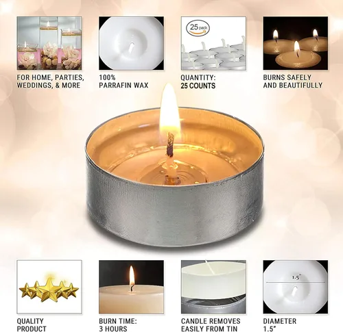 Vista 2 de Ohr Candles Velas Tealight – Paquete de 25 velas de té – Velas blancas sin perfume – 3 horas de tiempo de combustión