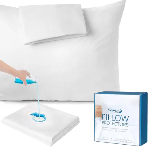 Vista 9 de Moonsea Paquete de 2 protectores de almohada impermeables con cremallera, tamaño estándar de 20 x 26 pulgadas, fundas de almohada, funda