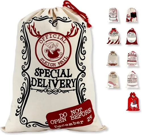 Vista 10 de LessMo - Saco de Navidad para Papá Noel, Bolsa de regalo de Navidad grande con cordón, reutilizable, personalizada para el almacenamiento