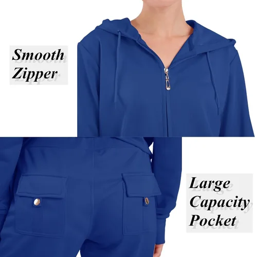 Vista 6 de LeeHanTon Conjunto de 2 piezas de sudadera con capucha y pantalón para correr, de terciopelo, para correr, para correr, para correr