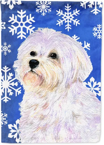 Vista 228 de Caroline's Treasures SC9374GF Bulldog English Snow flakes Holiday Garden Flag Buzón Bandera decorativa para patio exterior, patio, obras de arte