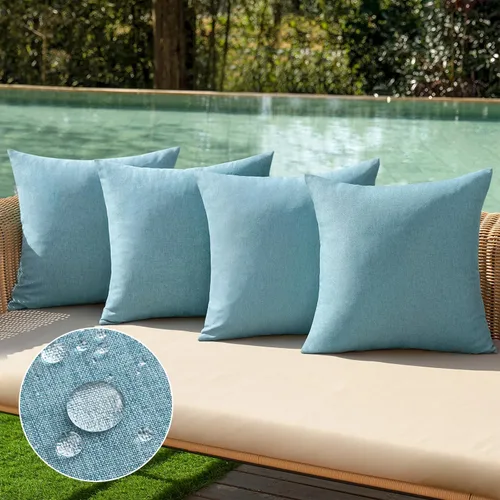 Vista 10 de MIULEE - Paquete de 4 fundas decorativas de cojín para exterior, de lino, impermeables, para jardín, patio, tienda de campaña, balcón, sofá, 16 x 16