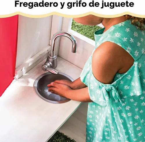 Vista 6 de KidKraft Moderna casa de juegos de madera para exteriores con mesa de picnic, buzón y parrilla al aire libre, color blanco