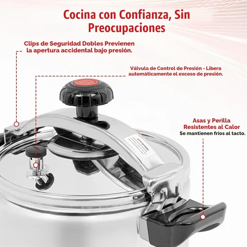 Vista 6 de Olla a presión de 11.62 cuartos de galón, olla a presión de acero inoxidable de gran capacidad con válvulas dobles, olla de estofado a presión