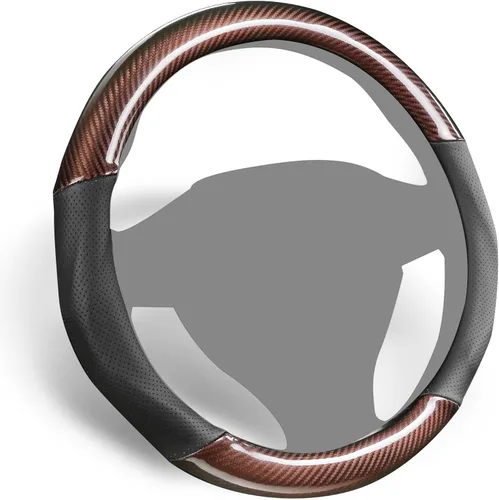Vista 6 de ALEMODR Funda de volante de cuero de fibra de carbono negra universal de 15 pulgadas Negro