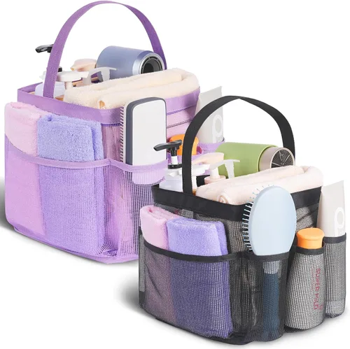 Vista 12 de Eudele – Neceser de malla para ducha portátil para artículos básicos de dormitorio universitario, bolsa de ducha grande con 8 bolsillos para playa