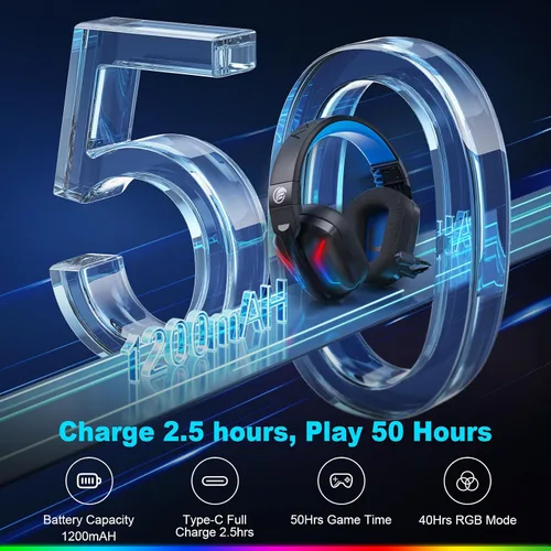 Vista 5 de Fachixy - Auriculares inalámbricos para juegos con micrófono para PC, PS5, PS4, auriculares Bluetooth para juegos - Carga rápida, batería de 50
