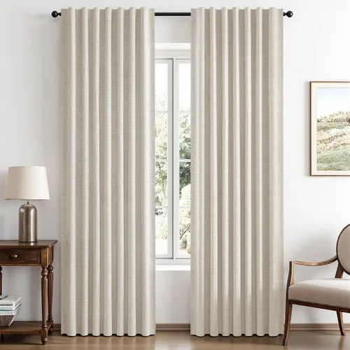 Vista 33 de MIULEE Cortinas de lino 100% opacas para dormitorio, marfil sólido, decoración de lujo, aislamiento térmico, cortinas oscurecedoras para sala