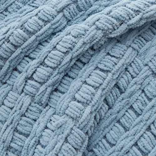 Vista 9 de Bedsure - Mantas de punto azules para sofá - Manta tejida de chenilla gruesa con textura - Manta decorativa boho súper suave y cálida con borlas