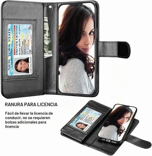 Vista 3 de NJJEX Funda tipo cartera para iPhone 12 Pro Max, 9 ranuras para tarjetas Negro