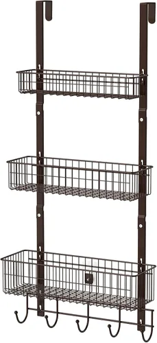 Vista 8 de Organizador de Despensa Sobre la Puerta de 3 Niveles Cesta Colgante Estante de Almacenamiento Trasero de la Puerta Repisas de Metal Sobre la Puerta
