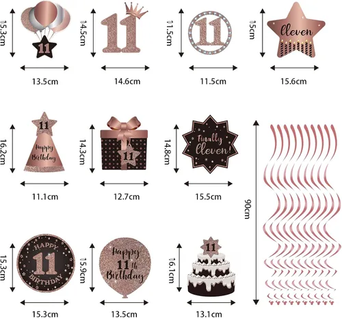 Vista 2 de BRT Bearingshui Decoraciones de techo colgantes de remolinos de 11 años, 11 espirales colgantes de papel de aluminio con recortes para 11 años