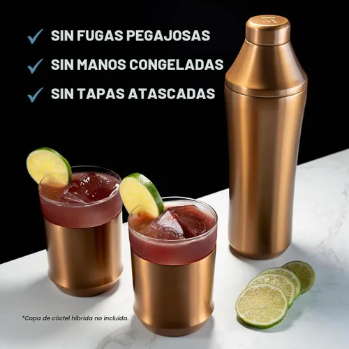 Vista 3 de Coctelera híbrida, acero inoxidable aislado al vacío, cobre, 28 onzas Cobre cepillado