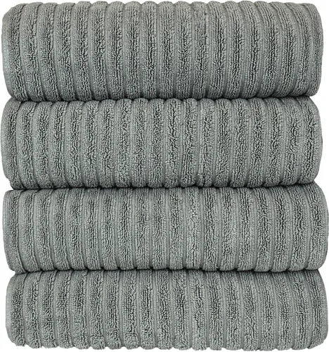 Vista 8 de BC BARE COTTON Toallas de lujo a rayas para hotel y spa (toalla de baño, juego de 4, negro)