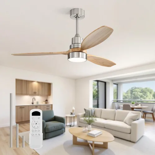 Vista 18 de Sofucor - Ventilador de techo sin luces, de 52 pulgadas, de perfil bajo, montaje empotrado, moderno, de madera, con control remoto, para interiores