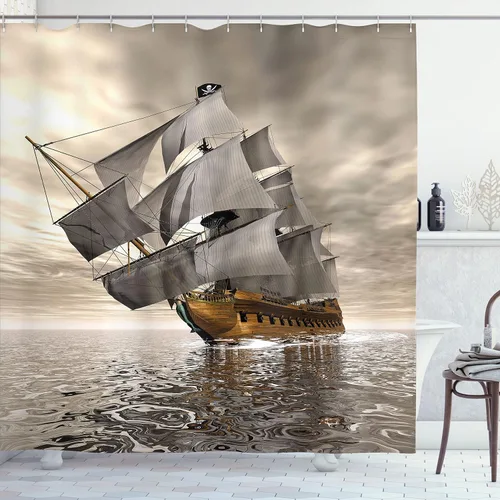 Vista 18 de Ambesonne set de cortina para baño decorativa de tela de poliéster con ganchos