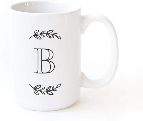 Vista 20 de The Cotton & Canvas Co. Manhattan Wreath - Taza de café personalizada con monograma inicial con letra A, taza de café de cerámica de porcelana. Para