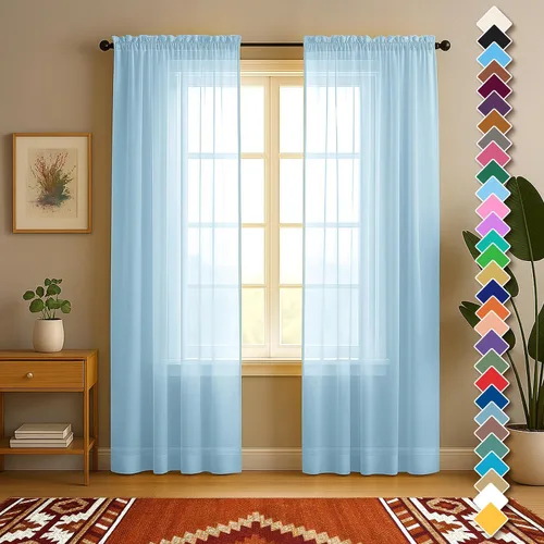 Vista 58 de YHSF Cortinas traslúcidas – Juego de 2 paneles para decoración del hogar – Elegantes cortinas de gasa sólida con bolsillo para barra