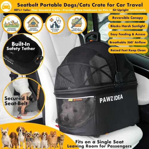 Vista 4 de PAWZIDEA Carriola doble para mascotas con 2 portamascotas desmontables, jaula portátil para perros para viajes en automóvil y porta gatos expandible