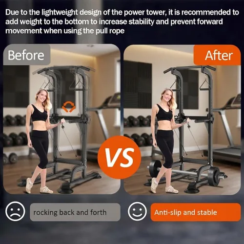 Vista 5 de Power Tower - Estación de dominadas y inmersión multifunción para entrenamiento de fuerza en el hogar, estación de entrenamiento de fitness, altura