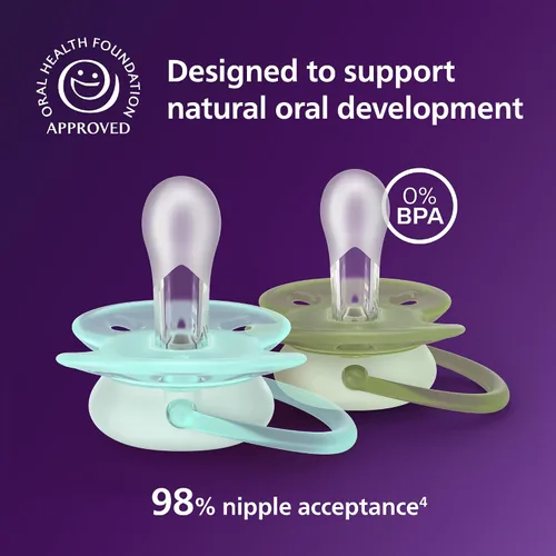 Vista 3 de Philips Avent Chupete de bebé ultra suave para día y noche, de 0 a 6 meses Azul/Verde