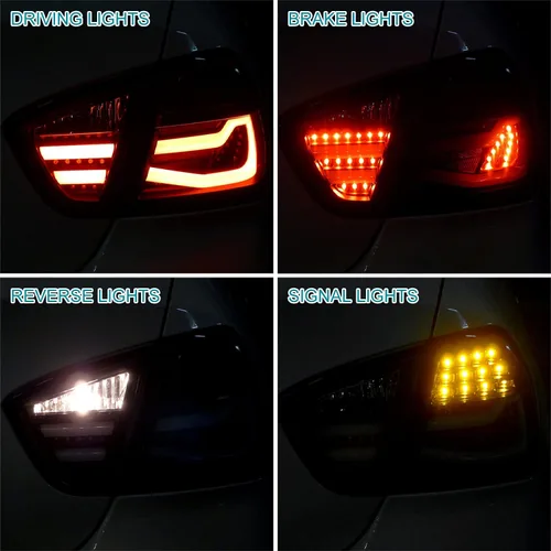 Vista 5 de SPEC-D TUNING Luces traseras LED de humo rojo compatibles con BMW E90 2005-2008 Serie 3 sedán de 4 puertas, conjunto de par izquierdo + derecho
