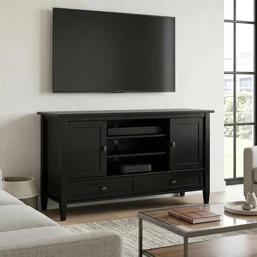 Vista 2 de SIMPLIHOME Warm Shaker - Mueble para TV de MADERA MACIZA de 47 Pulgadas de Ancho Estilo Transicional en Negro Para TVs de hasta 52 Pulgadas, Para