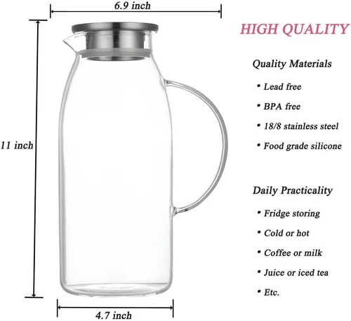 Vista 2 de Purefold - Jarra de vidrio de 80 onzas con tapa, resistente al calor, jarra de vidrio de agua Iced tea, juice, milk, coffee, water pitcher. Heat