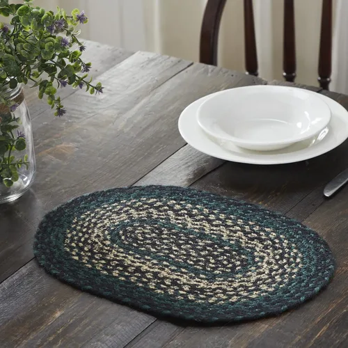 Vista 5 de VHC Brands Pine Grove, Mantel individual para mesa de comedor, yute trenzado, ovalado, verde, 10x16