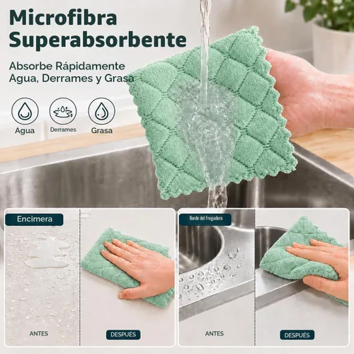 Vista 5 de kimteny Paños de microfibra para lavar platos, paquete de 5, verde-gris