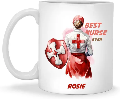Vista 10 de Enfermera con equipos médicos Tazas de café, Taza de cerámica de enfermería con nombre personalizado, Taza de café asistente médica, Regalo