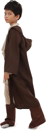 Vista 6 de Hqroidd Disfraz de jedi de caballero de juego de rol disfraz de jedi capa con capucha y cinturón conjunto de 4 piezas para Halloween