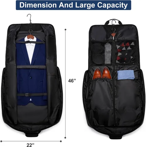 Vista 2 de Bolsa de ropa para viajes, bolsa grande de traje para hombre, hasta 3 trajes, bolsas de ropa para viajes de negocios, maleta colgante 2 en 1