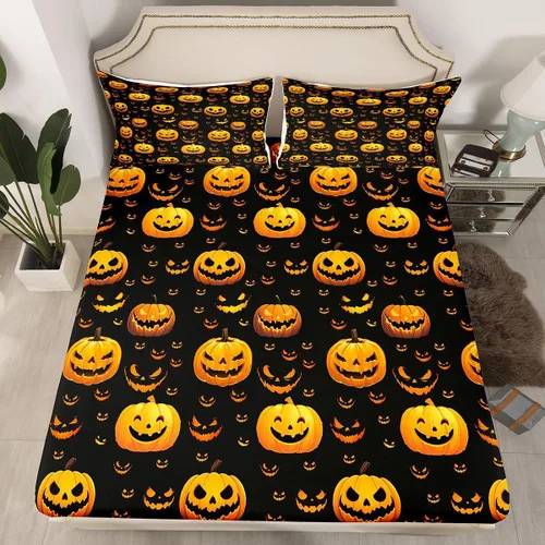 Vista 17 de Juego de sábanas bajeras con bonito diseño de gato negro para niños y niñas, diseño de dibujos animados de Halloween, gato, animales, sábanas