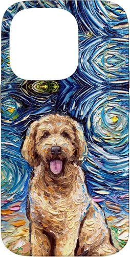 Vista 17 de Cute Goldendoodle Starry Night Doodle Dog Art by Aja Case for iPhone 17