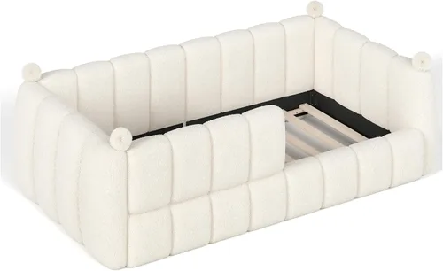Vista 8 de Bellemave Cama Montessori tapizada de tamaño individual con valla, color Peluche beige