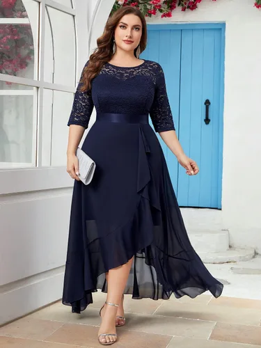Vista 3 de Miusol Vestido largo de dama de honor de encaje floral con volantes y talla grande para mujer