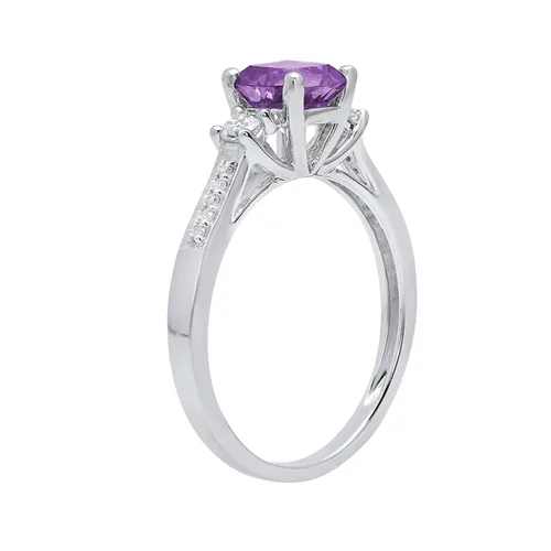 Vista 3 de Dazzlingrock Collection 6mm Cushion Amethyst & Round White Sapphire with White Diamond 3 Stone Style Engagement Ring in 10K Gold
